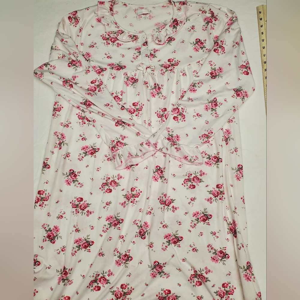 Leisureland Floral Midi Nightgown Women’s M Pink Rose Long Sleeve Cottagecore